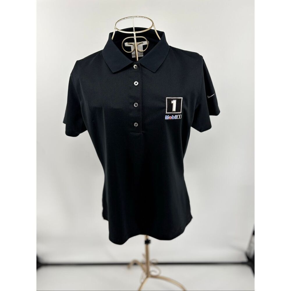 Nike Golf Dri-FIT NWT Mobil 1 Logo Polo Shirt Women's Medium Black new with tags